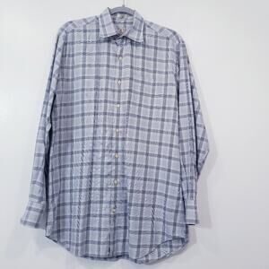 Peter Millar Cotton Men's Blue Checkered Button Down Shirt Long Sleeves